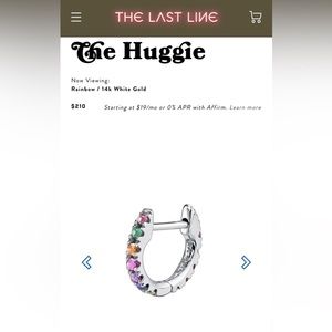 The Last Line Single White Gold Tiny Huggie with Rainbow Stones